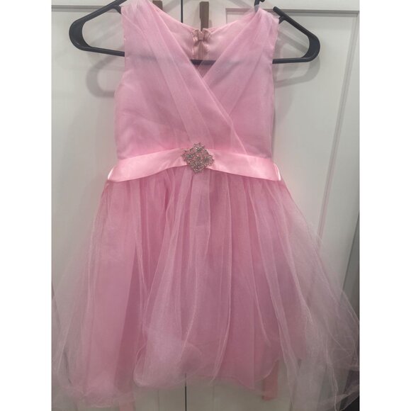 Pink Cinderella Couture Girls Party Dress With Rhinestone Accent & Tulle Overlay - Picture 1 of 6